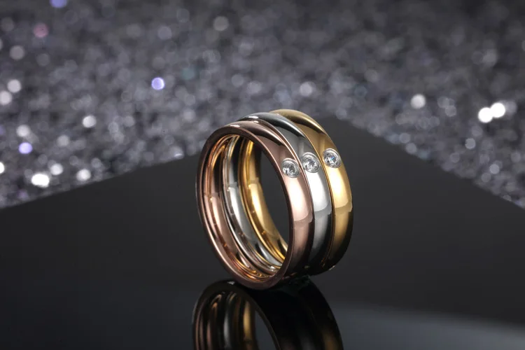 3 шт женские обручальные кольца драгоценный камень-солитер кольцо набор серебро/розовое золото/золото цвет обручальное кольцо из нержавеющей стали кольца для женщин