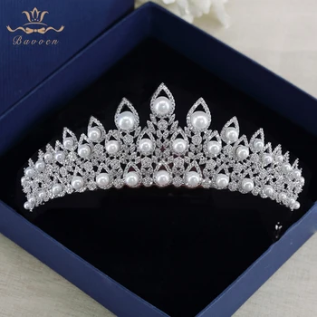 

High-end Sparkling Zircon Brides Tiaras Crowns Pearls Bridal Headpieces Crystal Wedding Hair Accessories Evening Hair Jewelry