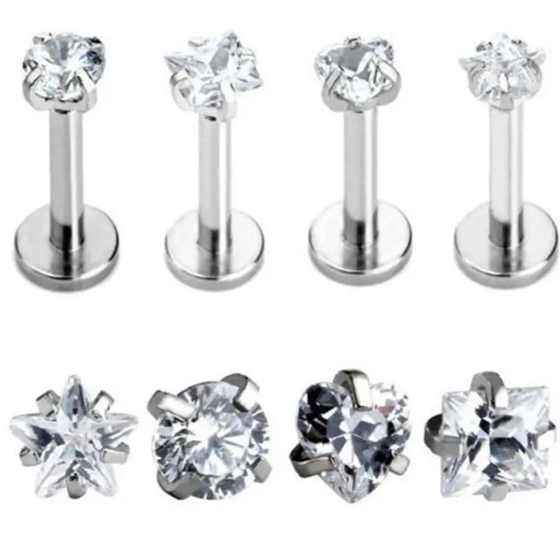 

50pcs Body Jewelry CZ Lip Labret Bar Piercing Ear Tragus Cartilage Earrings Stud Monroe Piercing 16g Pick Up Sizes Shapes