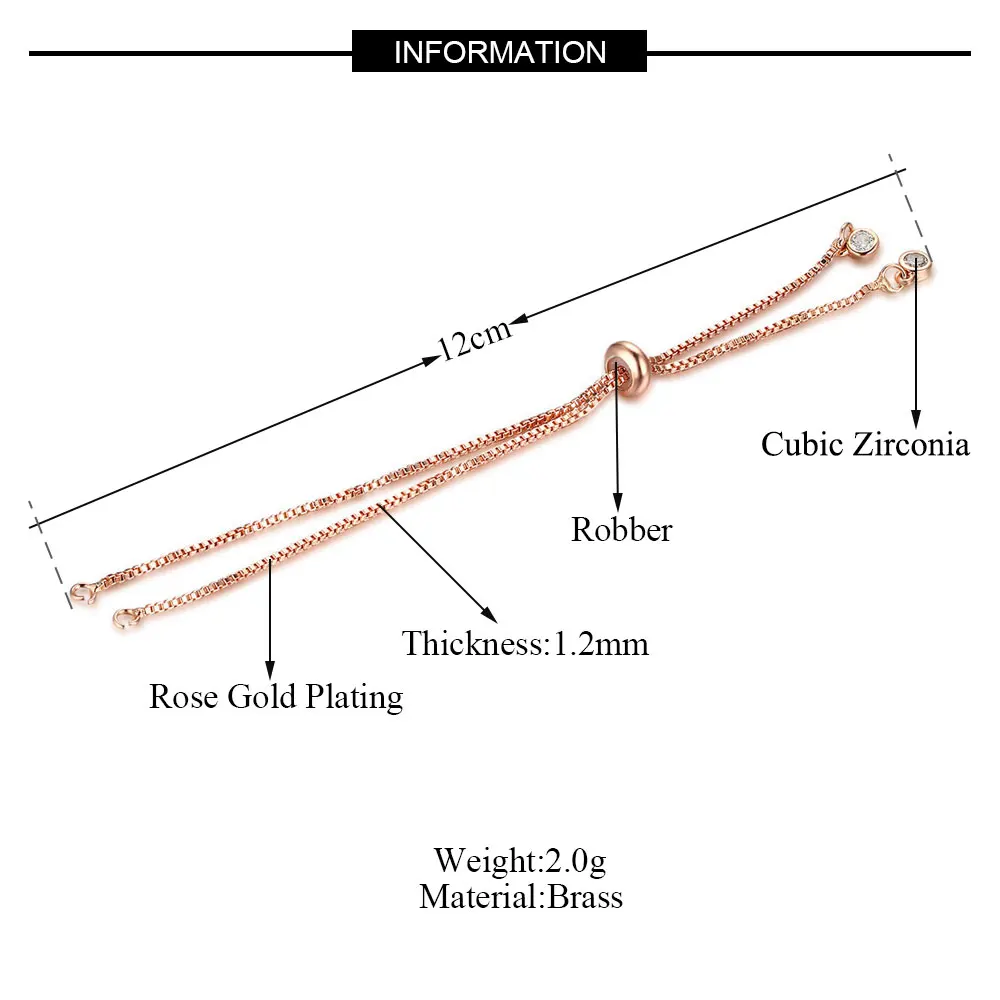 3 шт./лот коннектор CZ регулируемый браслет цепочка с двумя петлями Diy коннектор Очаровательная цепочка расширяющийся браслет Базовая цепочка
