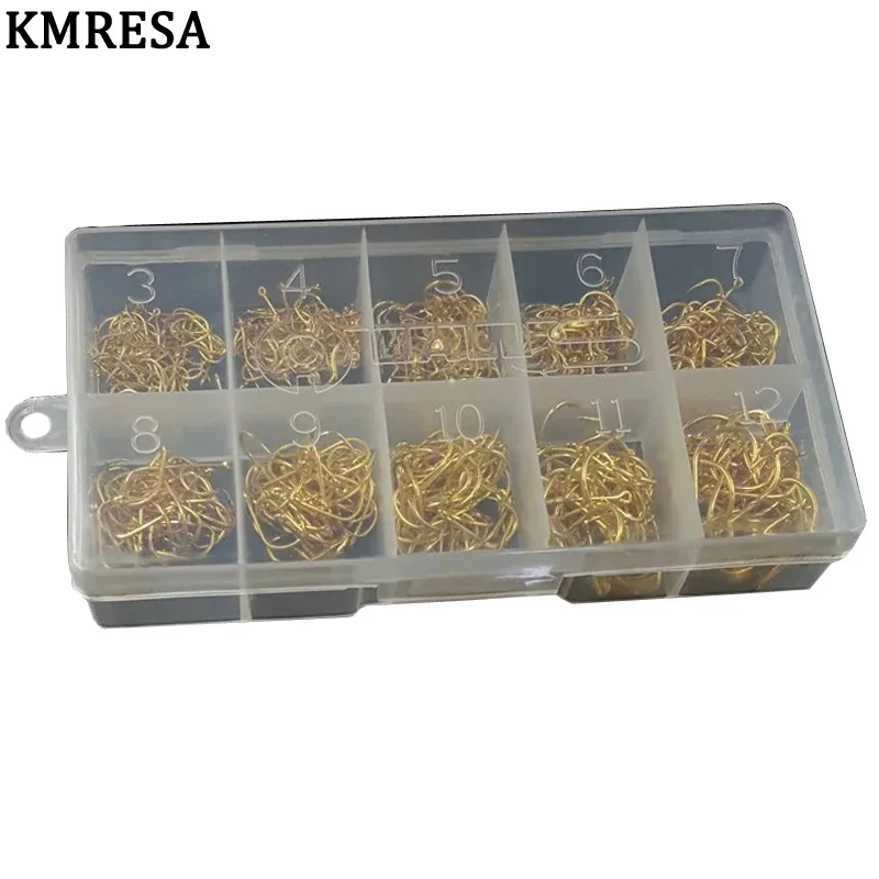 500pcs / set mixed size Fishing Hook# 3~ 12 carbon steel carp fishhook Original box Jigging Bait hook Fishing tackle - Цвет: B