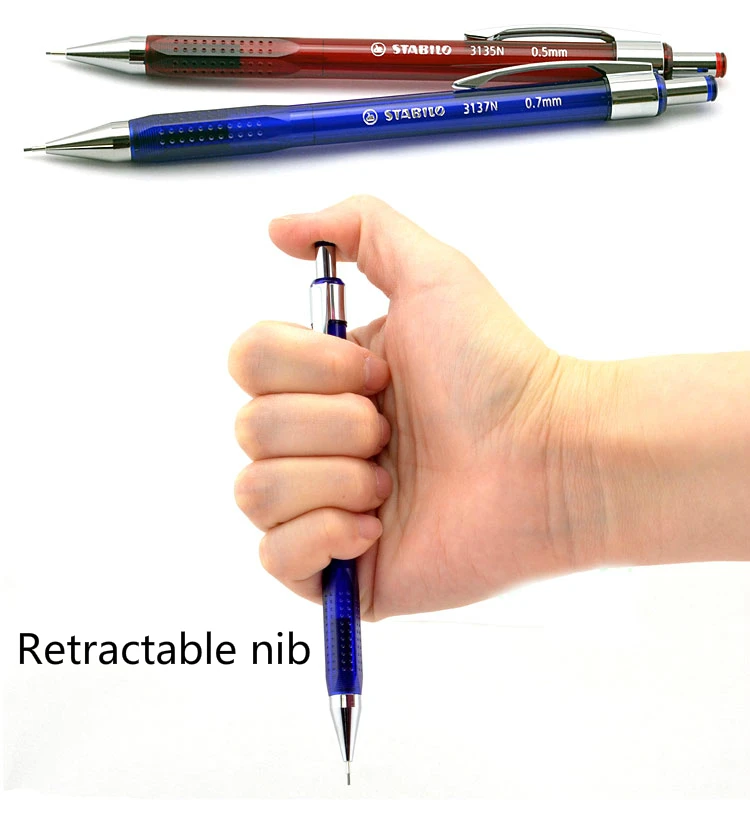Немецкий механический карандаш Stabilo 3135, автоматический карандаш 0,5 мм/0,7 мм, металлический зажим с верхним ластиком, Детские правильные карандаши для жестов