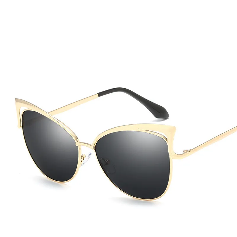 Новые роскошные солнцезащитные очки кошачий глаз, Женские Ретро брендовые дизайнерские высококачественные Винтажные Солнцезащитные очки, женские модные зеркальные солнцезащитные очки с покрытием - Цвет линз: Black