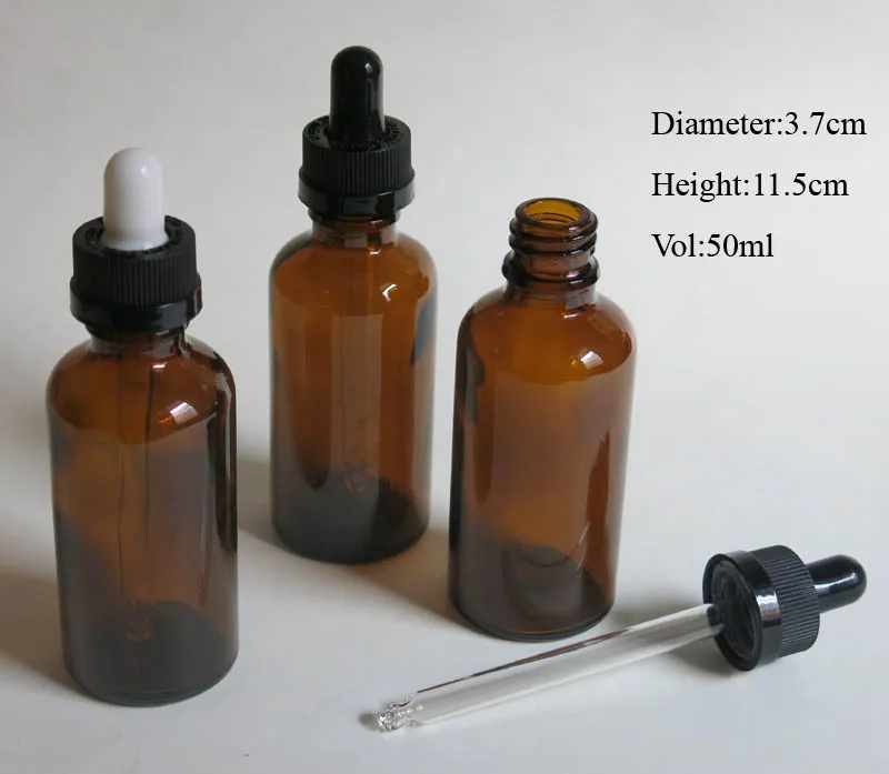 

wholesale 100pcs 50ML Amber Glass Reagent empty Dropper bottle, 50 ml glass Aromatherapy Liquid Pipette Bottle