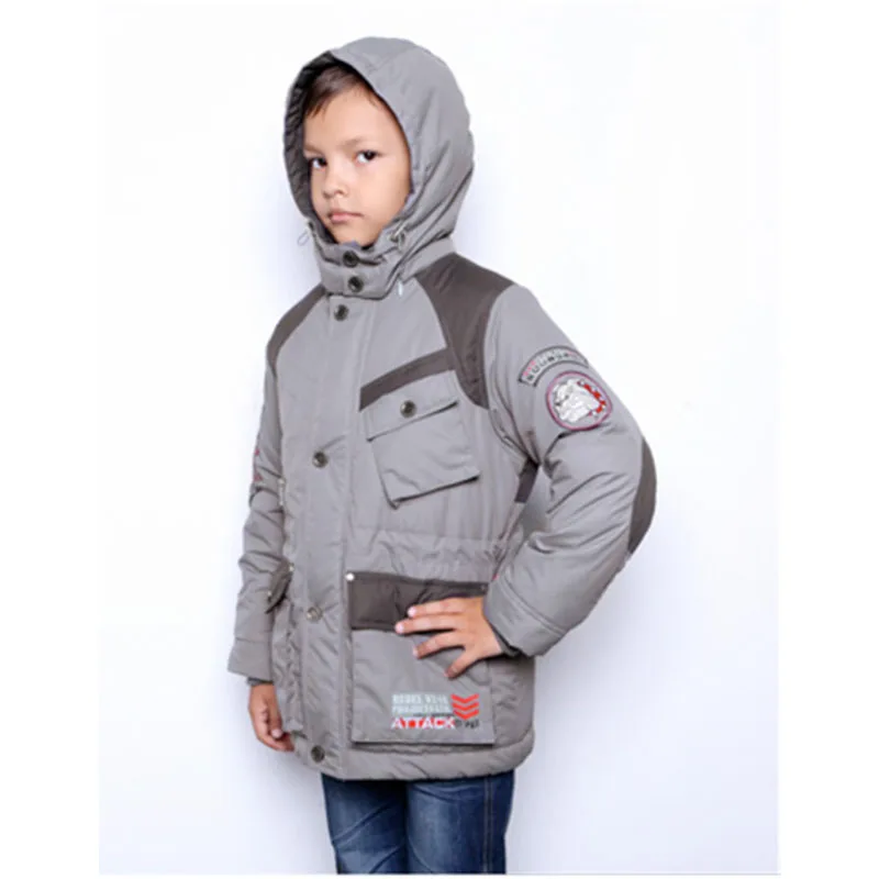 Осенняя Куртка для Школьника Длиные Куртки для Мальчиков Теплая Куртка для Мальчика с Капюшоном Подкладка Хлопок Европейская Мода