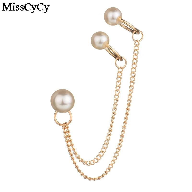 MissCyCy 2016 New Fashion Tassel Chain Pearl Earrings For Women Punk