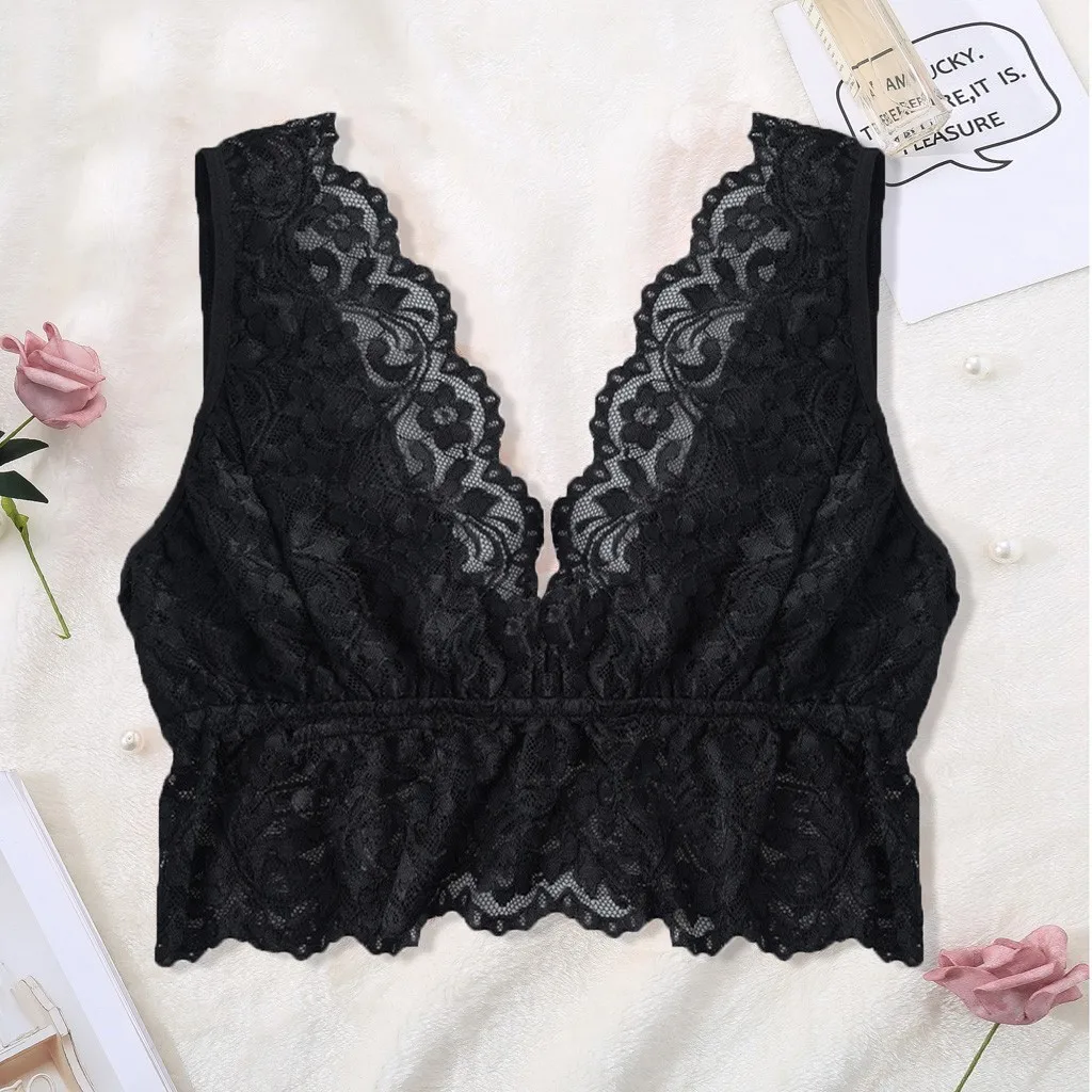 

Summer Women Black White Sexy Tank Tops Lace New Women Bra Lace Deep V Underwear Lingerie Casual Sleepwear Vest Casual