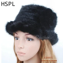 Hspl Guarantee100% натуральная норка Мех ЖИВОТНЫХ вязаная шапка с цветком украсить и волны Cut сбоку