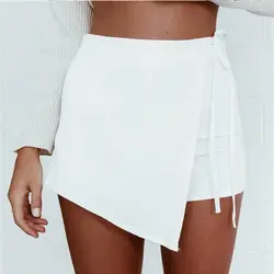 Женская мини-юбка летняя нерегулярная шнуровка разрез Короткая юбка Повседневная