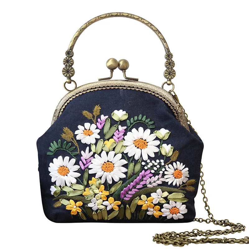 DIY Embroidery Flower Bag Handbag Needlework Cross Stitch Kit Handmade Kissing Portable Chain Bag Sewing Art Craft Creative Gift - Цвет: 12