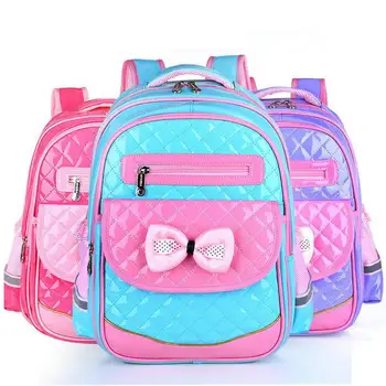

New Fashion PU primary children 1-6 grade schoolbag kids Leather waterproof backpack cute girl burden princess school bag