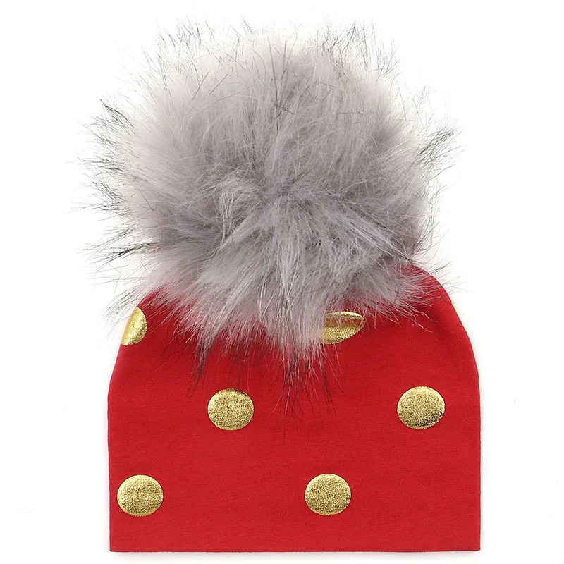 GZHilovingL Brand Newborn Kids Baby Boys Girls Warm Winter Spotted Cotton Beanie Fur Pom Pom Bobble Hat Cap Winter Warm Hat