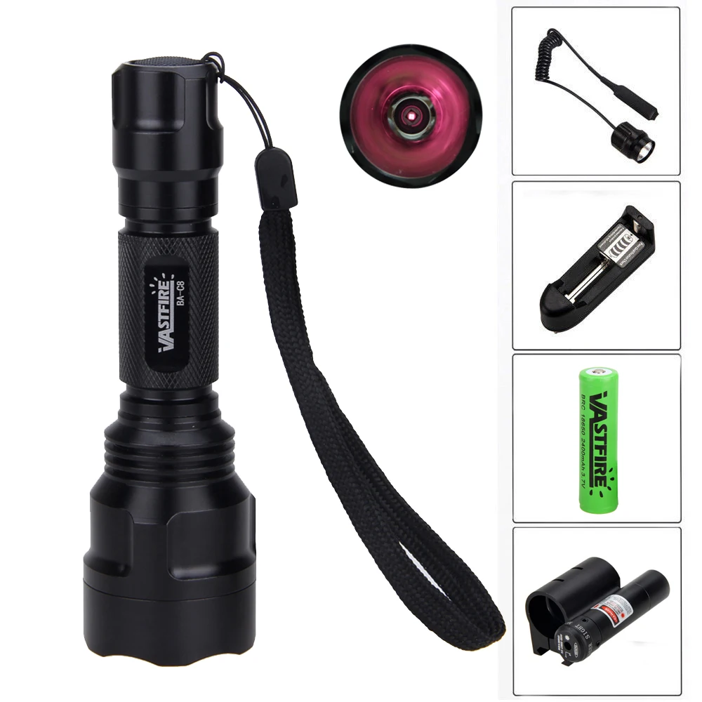 

VASTFIRE 5w IR 850nm Night Vision Flashlight Infrared LED Gun Light for Night Vision Device+18650+Charger+Switch+Red Laser Dot