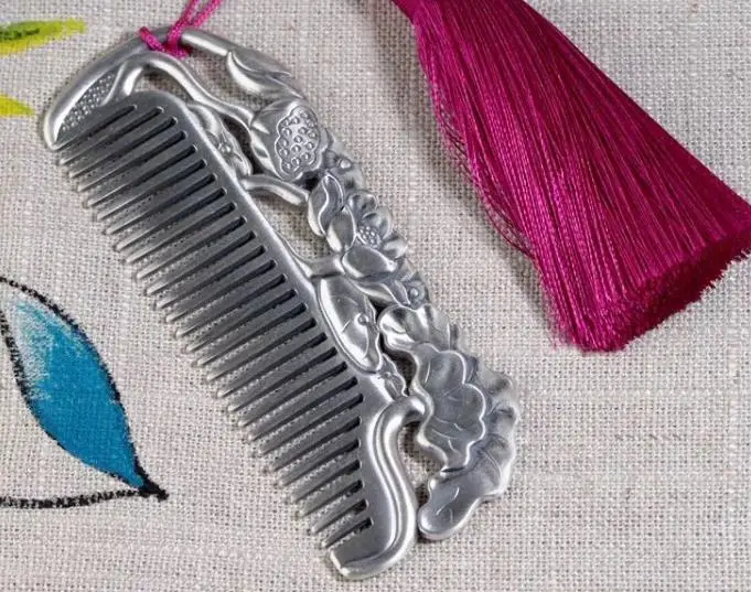 

JOOCHEER Sterling S999 999 silver lotus hair comb haircomb 40*100MM
