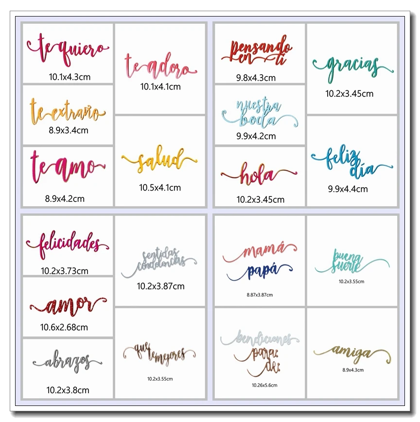 

Romantic Spanish Amor Words Shape Metal Cutting Dies Stencil Scrapbook Album Embossing For Gift Card Making Handcraft