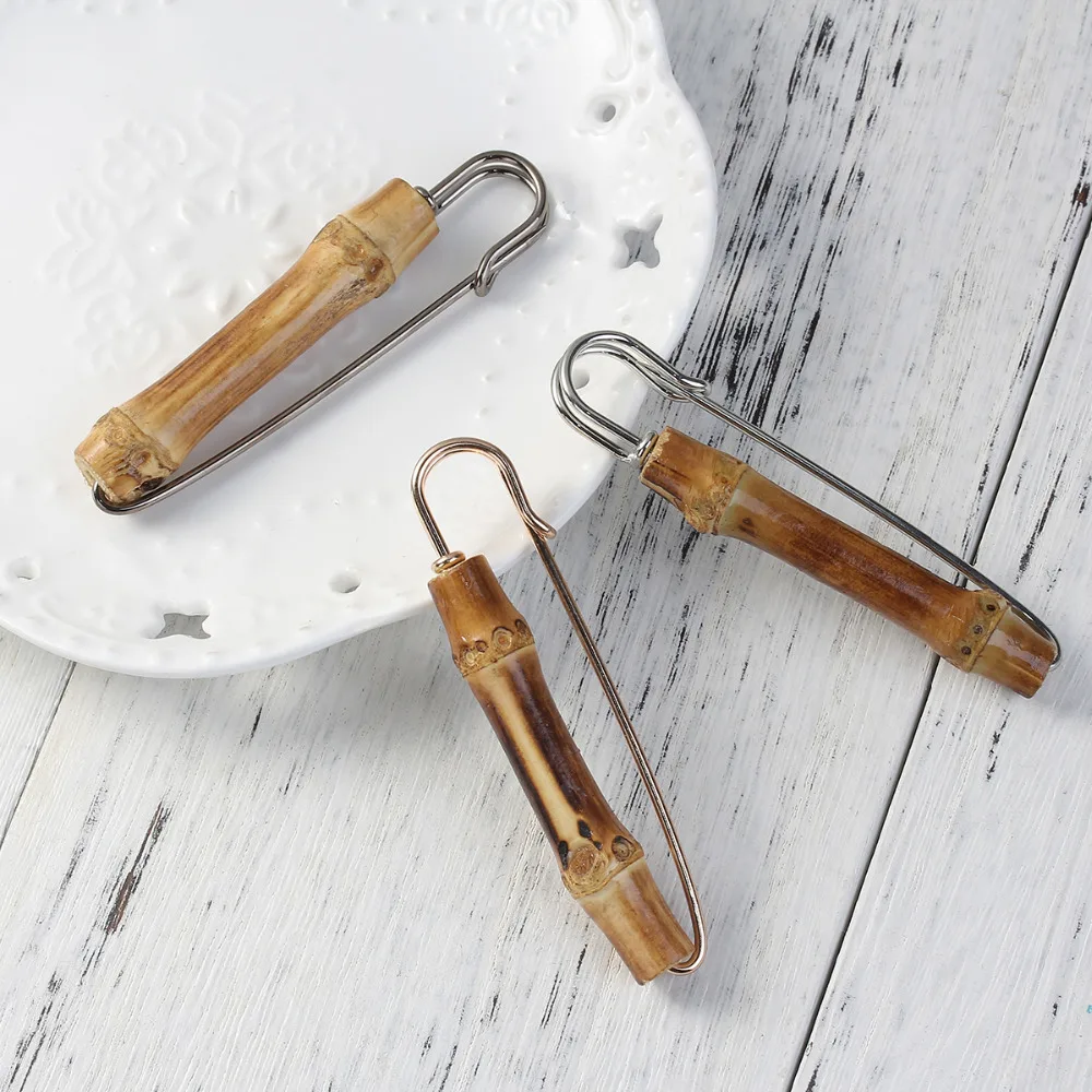 

DoreenBeads 1PC Natural Bamboo Badges Bow Safety Pin Brooches Gold Plated Clothes Garment Decoration