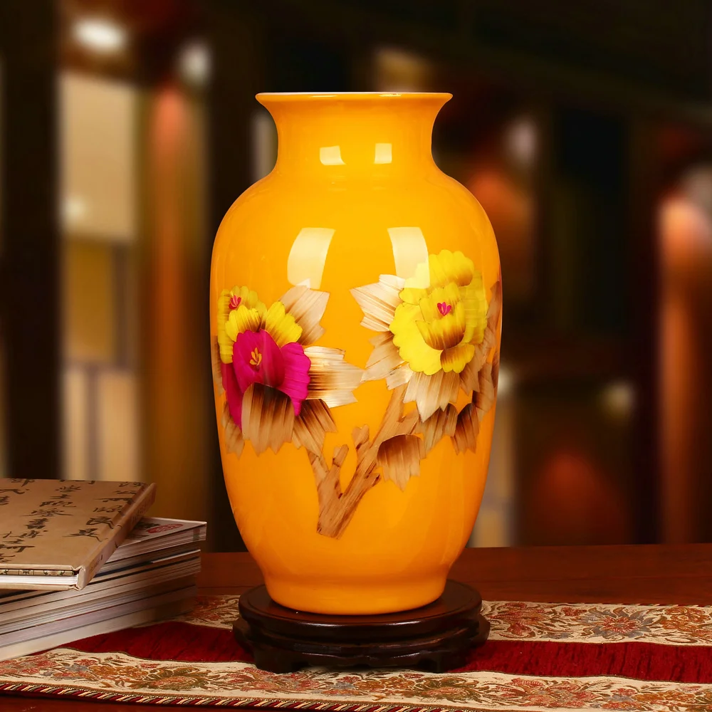 Modern Chinese Vase Family Highgrade Yellow Straw Peony Vase Business Gifts Vase Home