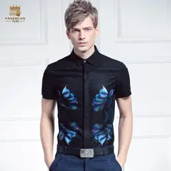 Бесплатная доставка новый мужской 2015 модные повседневные мужские Летние блузка для суда 3D Градиент печати рубашка шить рубашки 612062 fanzhuan