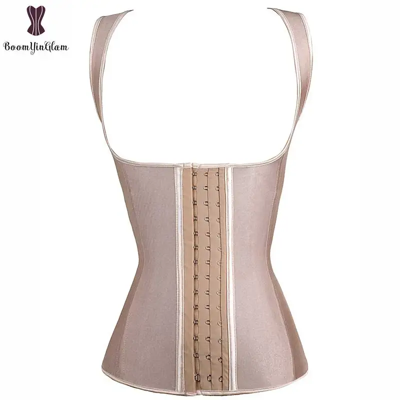 

Plus Size Latex Waisttrainer Sportswear Underbust Solid Front 3 Row Hook Closure Corset Cream Black Bustier Vest Style Corselet