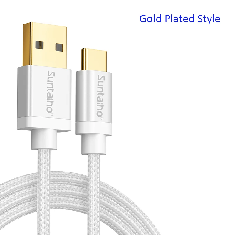 Suntaiho USB C type C кабель 3 м 5A Быстрая зарядка для samsung galaxy s9 s10 кабель синхронизации для huawei P10 Pro p30 mi A2 6T нейлоновая оплетка - Цвет: Gold plated White