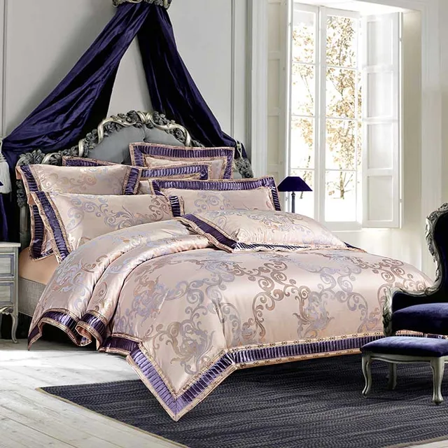 Luxury Gray gold Jacquard bedding sets duvet cover set Silk Cotton