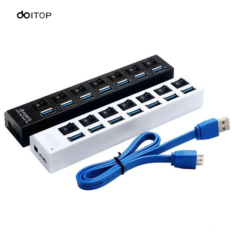 DOITOP 7 портов Micro usb-хаб 5 Гбит/с USB 3,0 концентратор разветвитель светодиодный с переключателем вкл/выкл адаптер для планшетных ПК ноутбук компьютер