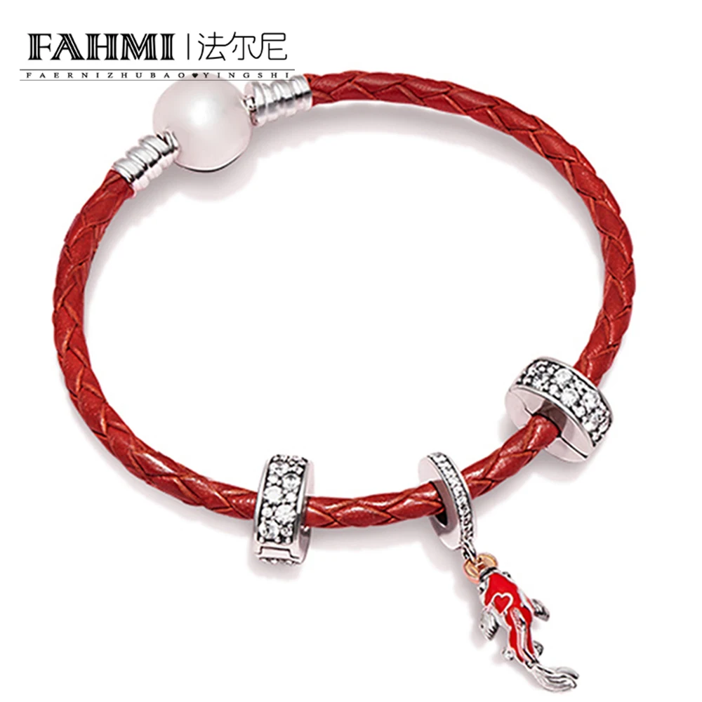 

FAHMI 100% 925 Sterling Silver 797829CZ GOOD FORTUNE CARP HANGING CHARM Fortune Koi ZT0228 Bracelet Set Happy New Year Gift