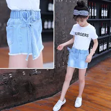 Корейский стиль, летние шорты для девочек джинсовые шорты с высокой талией юбка с шортами для детей, плиссированная юбка-шорты высокого качества