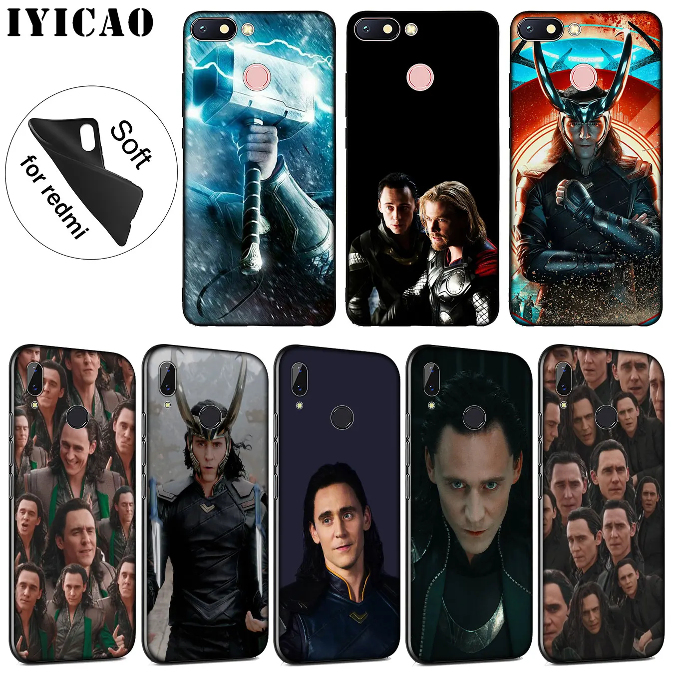 

IYICAO Thor Marvel Loki Soft Silicone Phone Case for Xiaomi Redmi 6A 5A Note 7 4 4X 5 Plus 6 Pro Black TPU Cover