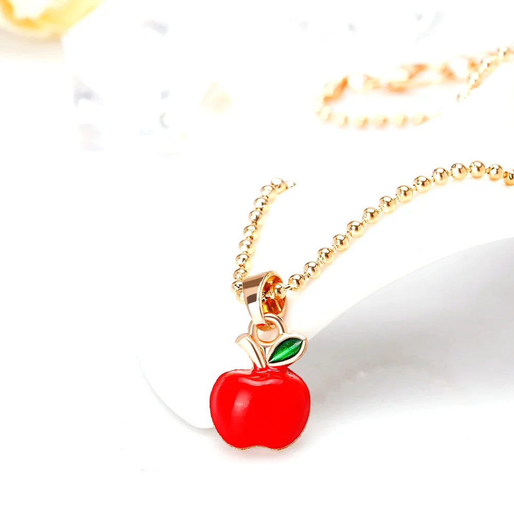 2018 Fashion Enamel Necklace And Earrings Sets For Women Christmas Eve Red Apple Gold Pendant Necklace Christmas Jewelry Gift  (5)