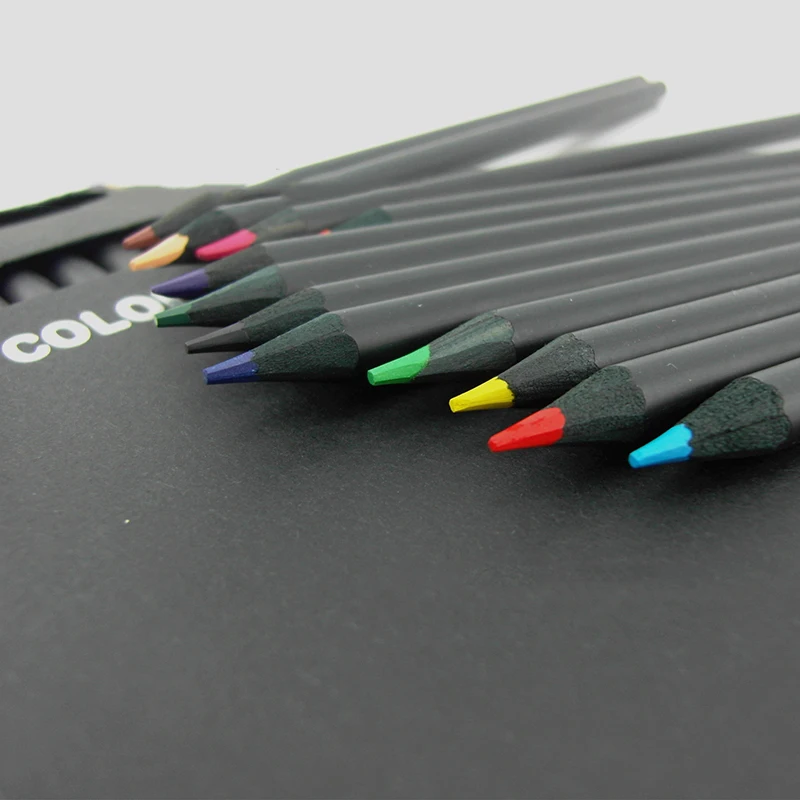 12 шт./компл. высокое качество упаковка карандаша 12 разных цветов Цветные карандаши, милые школьные черные деревянные карандаши