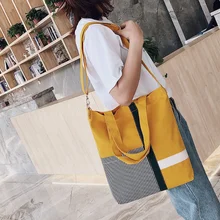 Однотонные холщовые сумки на плечо Экологичная сумка для покупок полосатая модная сумка-шоппер многоразовая хозяйственная сумка