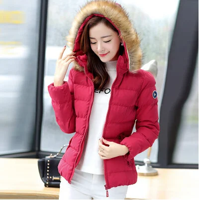 

Women's Parkas 2017 Winter New Korean Version Fur Collar Hooded Coat Female Short Paragraph Big Yards Thick Casual Coat