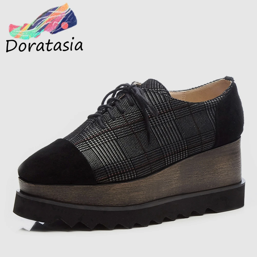 

DORATASIA New Arrivals Kid Suede Fashion Shoes Woman Flats Female Lace Up Flat Platform Black Greed Flats Woman Shoes 2019