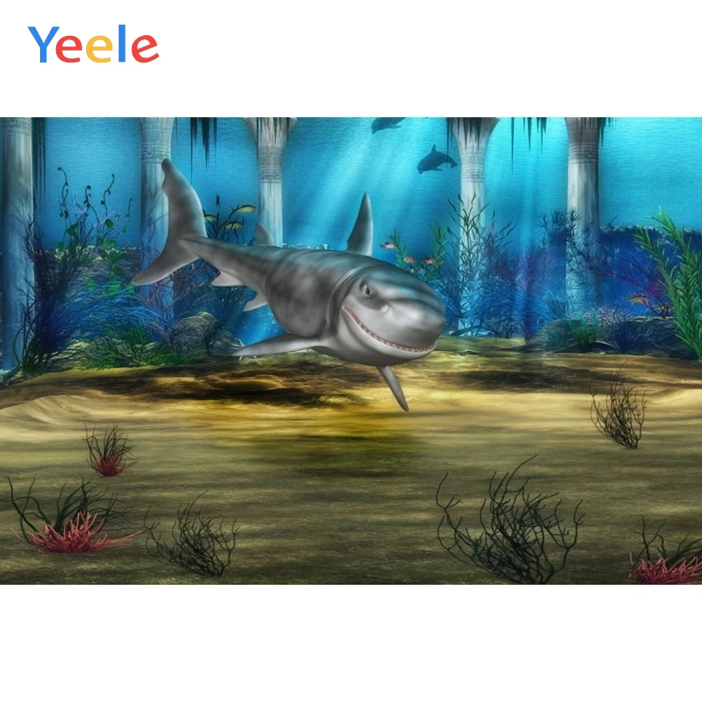

Yeele Vinyl Seabed Fish Shark Children Birthday Party Photograph Backdrop Baby Boy Girl Photocall Background for Photo Studio