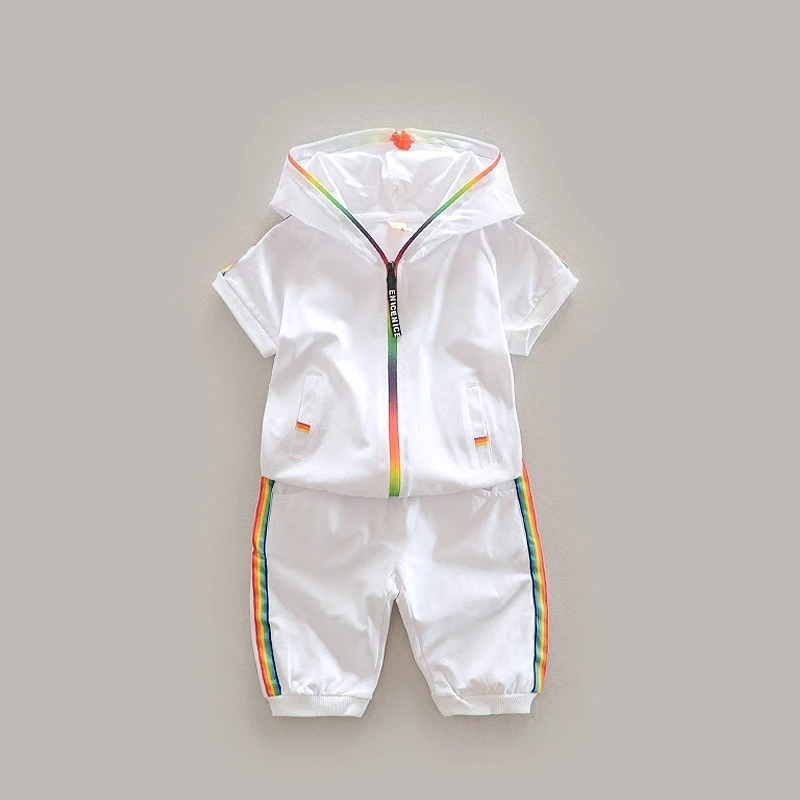Children Summer Cotton Garment Baby Boys Girls Candy-colored Zipper Hoodies Shorts 2Pcs/Set Kids Short Sleeve Twinsets Tracksuit