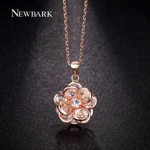 NEWBARK Crystal Necklace Blooming Flower Necklaces & Pendants Wedding Jewelry For Women Romantic Collier Femme Cute Gift Bijoux