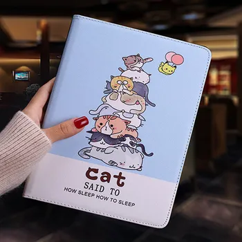 

Case For New ipad 2017 2018 Flip smart stand cover pu leather Cute cat Cartoon illustration Case For ipad Air 1 AIR 2 Pro 9.7