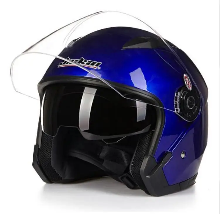 Мотоциклетный открытый шлем гоночный шлем мотоциклетный задний JIEKAI двойной объектив - Цвет: Синий