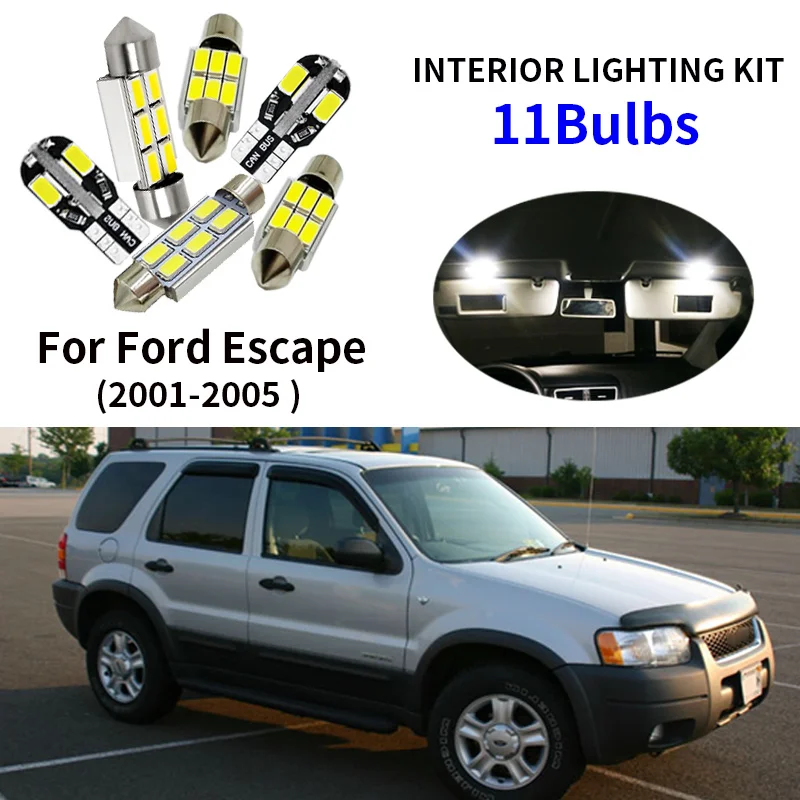 

11Pcs Car Accessories Interior Car led Bulb Kit For 2001-2005 Ford Escape Map Dome Trunk License Plate light Car Styling