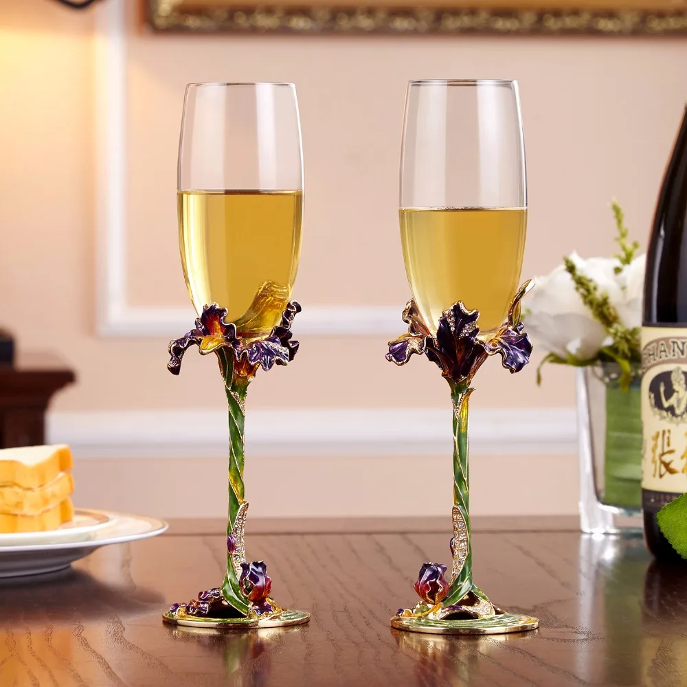 Свадебное вино очки для Любви хрустальные бокалы для шампанского Творческий тостов шампанское вино белый цветок эмаль подарочный набор