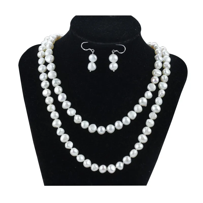 

SNH AA 8mm baroque pearl Necklace & Earrings 100% 925 sterling silver clasp natural cultured freshwater pearl jewelry set