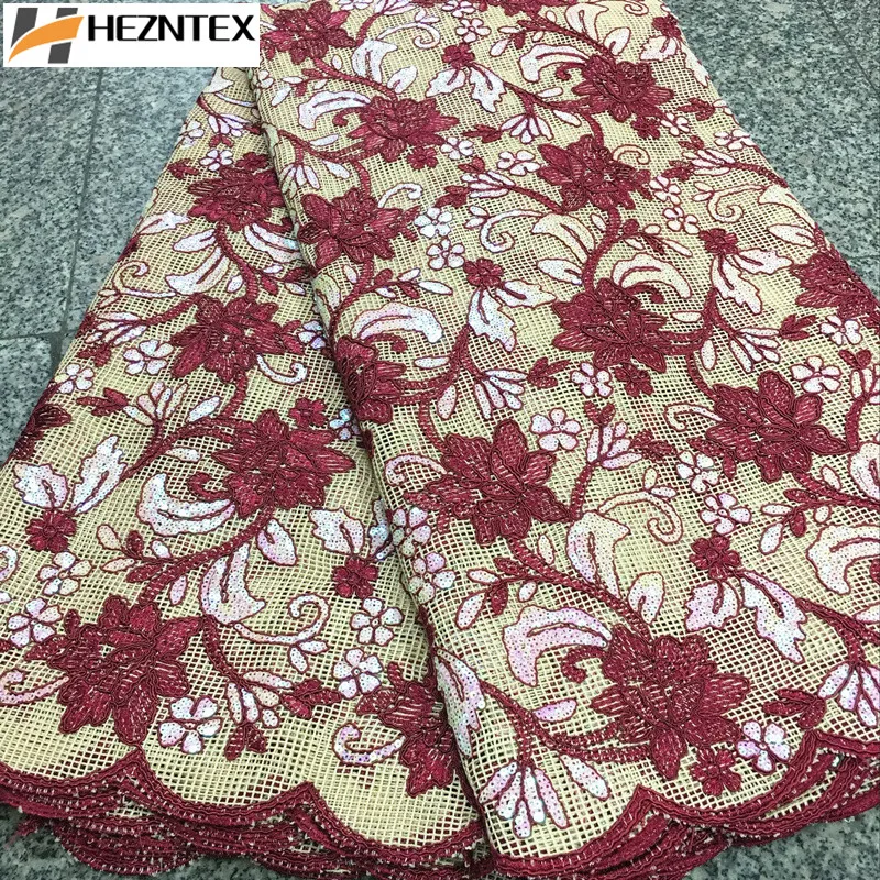 

African lace fabric high quality african french tulle lace fabric with sequins Embroidered nigerian lace fabrics 5yards PSA499-1