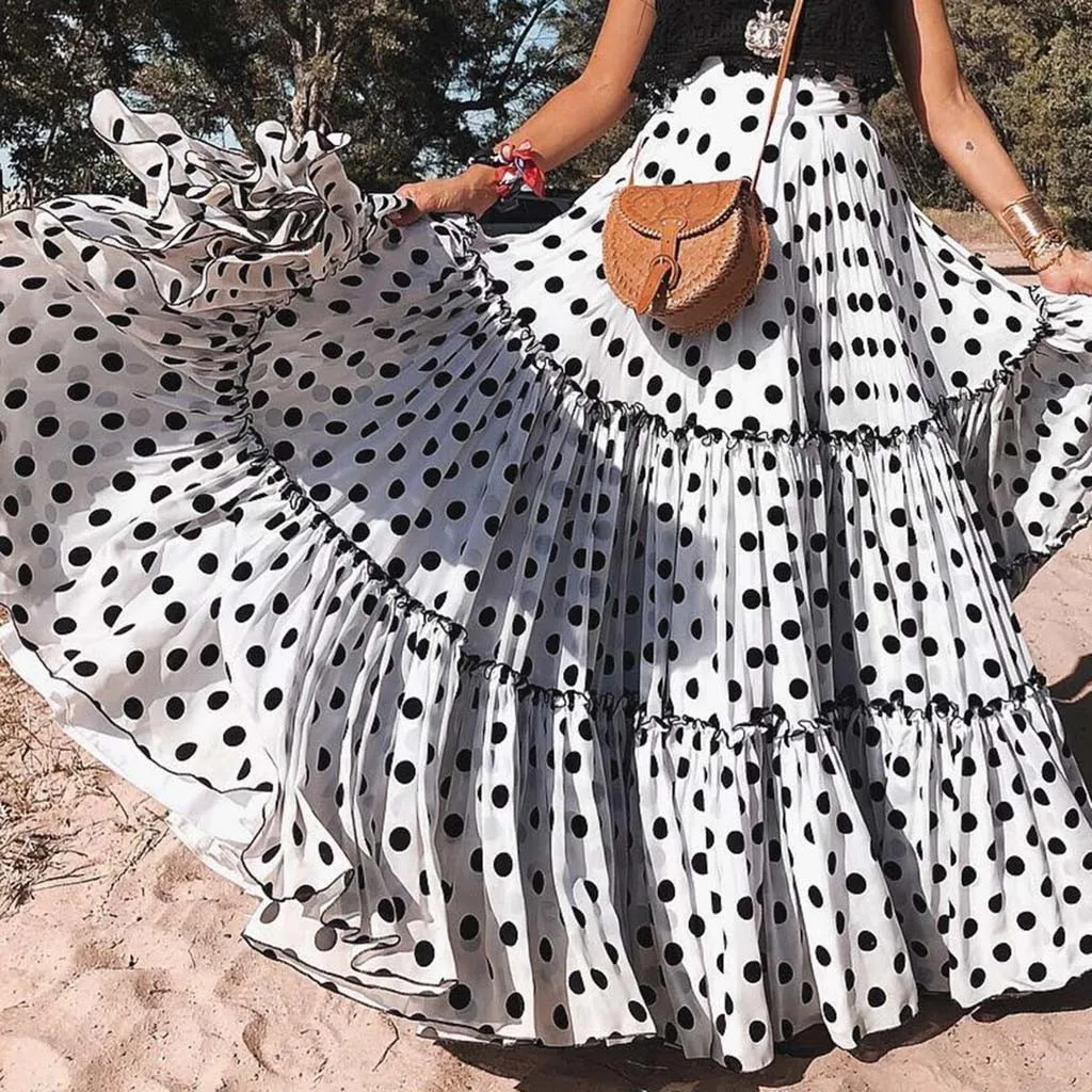 

Faldas Mujer Moda 2019 Summer multi-color multi-code ins network red wind ladies fashion wave print pleated skirt jupe femme 40*