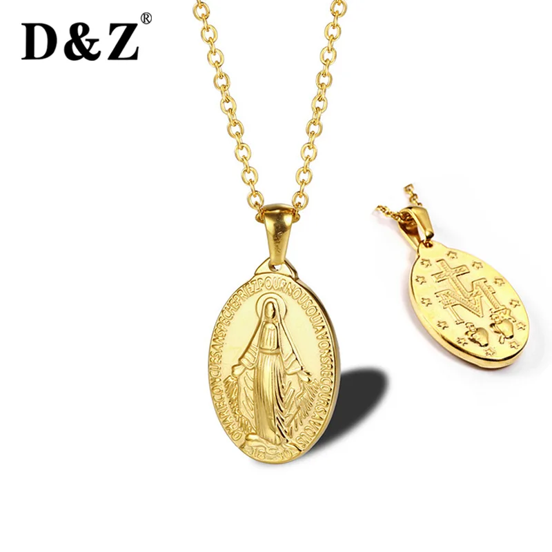 

D&Z Catholic Virgin Mary Miraculous Medal Necklace Women Our Lady Jewelry Wholesale Stainless Steel Necklace