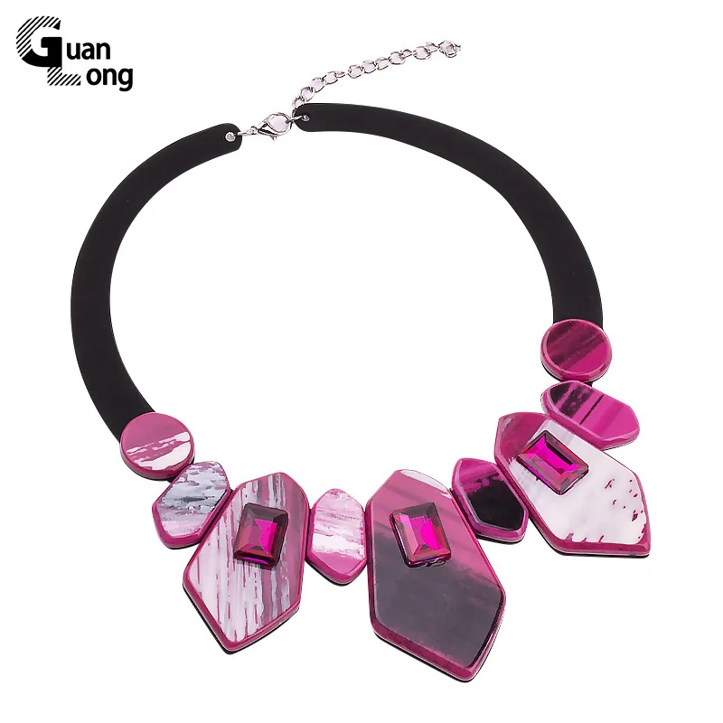GuanLong Black Ribbon Collar Necklace Resin Geometric Necklaces