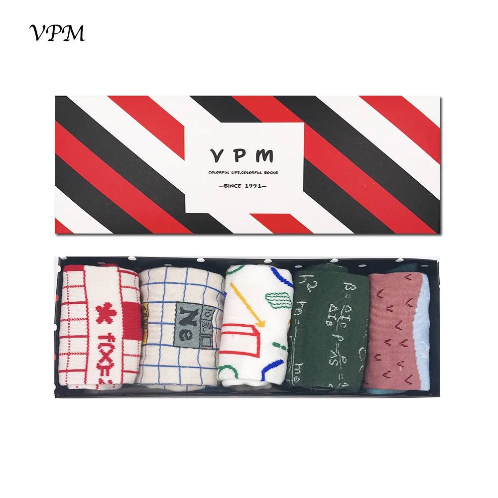 

VPM GIFT BOX 50 Colors Men&Women Socks Colorful Cute Funny Art Painting Harajuku Lover Socks (5 pairs / lot )