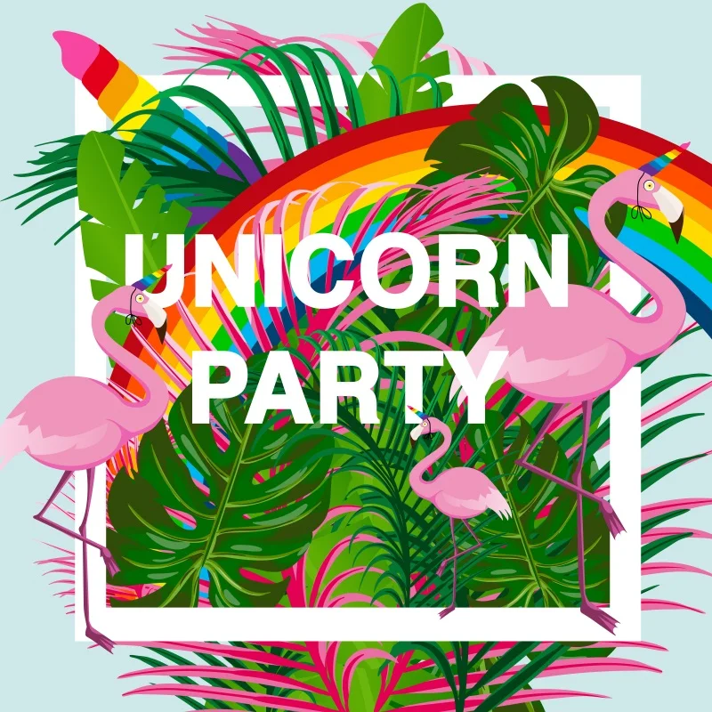 

Laeacco Baby Party Flamingo Rainbow Monstera Unicorn Photography Background Customized Photographic Backdrops For Photo Studio