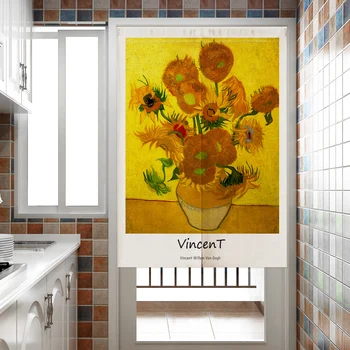 

Van Gogh starry sky Linen Door Curtain oil painting Noren Restaurant Kitchen Bedroom Curtains Home Decor Customizable curtain