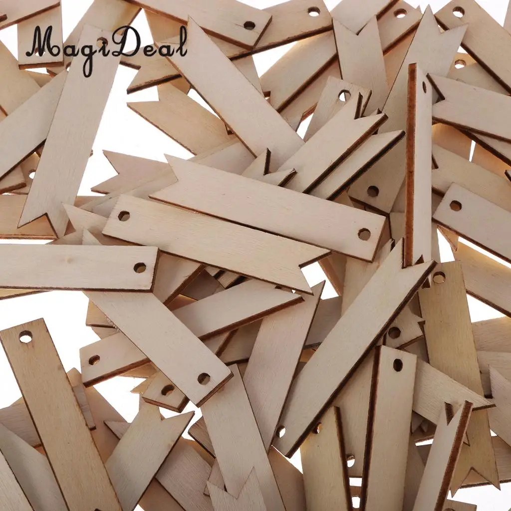 MagiDeal Rectangle Style 100Pcs Wooden Tags Hanging Decoration for Wedding Embellishments Scrap Booking Plaques DIY Craft Favors